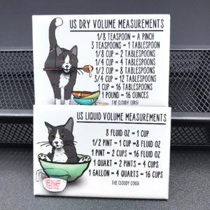 Tuxedo Cat Measuring Chart Magnet Set Handmade Kitchen Cooking Baking Guide